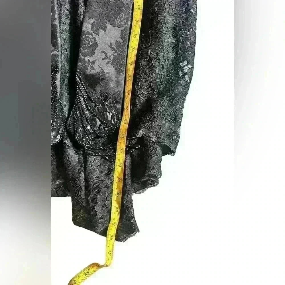 80s Black Lace, Bead, Brocade Dress and Jacket, Dollar Clothing Brand size 15 - Picture 6 of 8